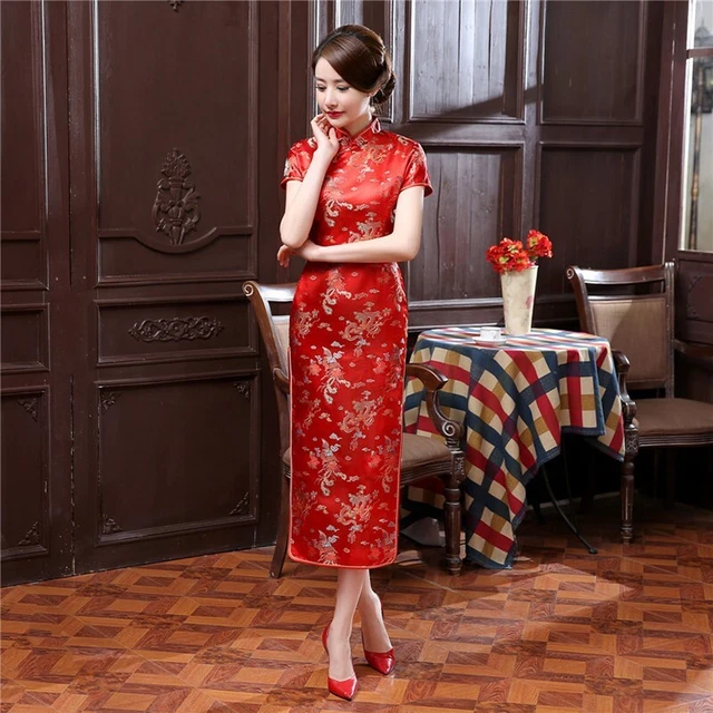 Abito donna Cheongsam maniche corte moda formale abito cheongsam festa