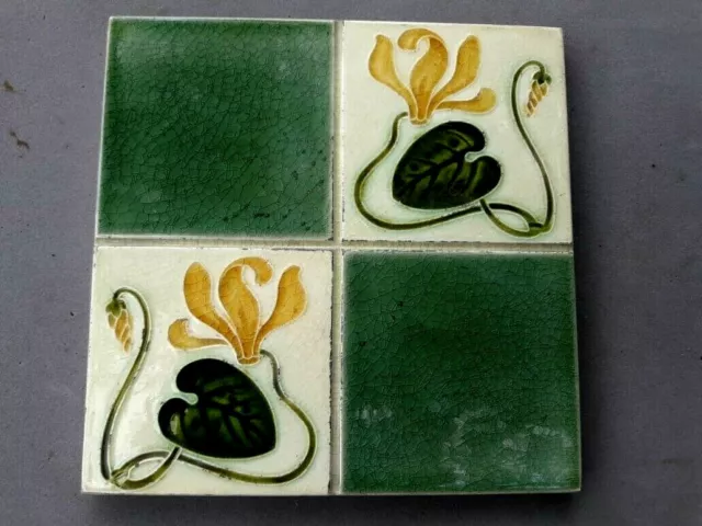 Antique Art'nouveau Majolica Tile 6" x 6"
