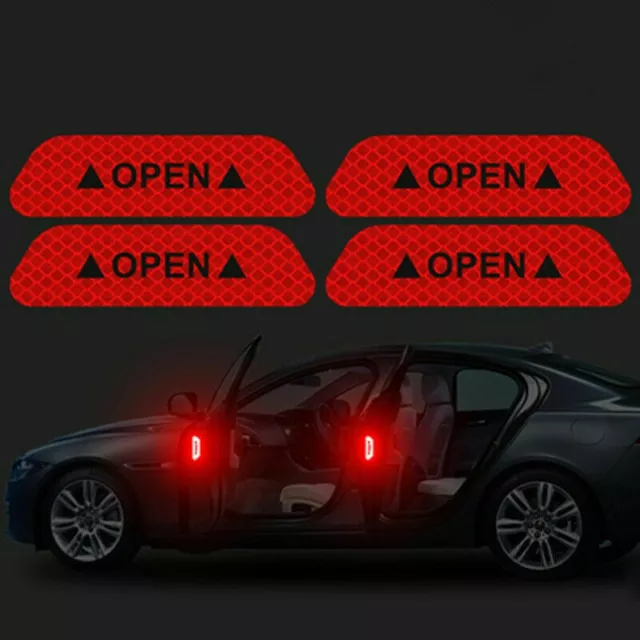 4x Universal Car Door Open Sticker Reflective Tape Safety Warning Decal Red Sign