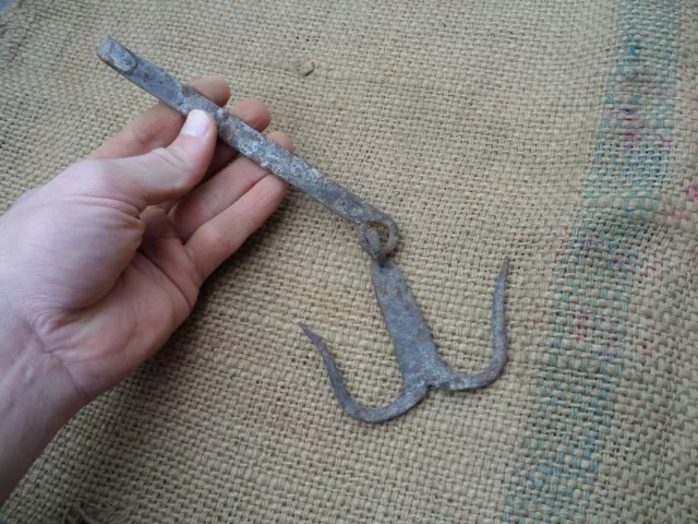 Antique Small Mini Hook Meat Hanging Skining Double Hook Blacksmith Hand Forged