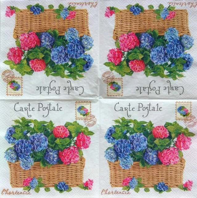 4 x pièces serviette design papier découpage tissu artisanal hortensia bouquet fleur 2