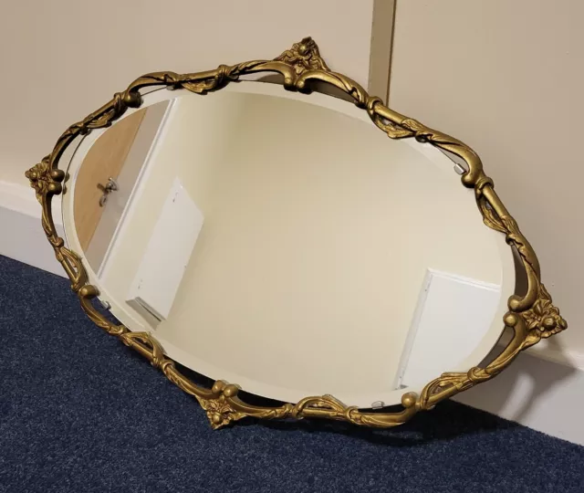 Vintage Mid Century 1950s Cast Metal Gold Peerart Wall Mirror