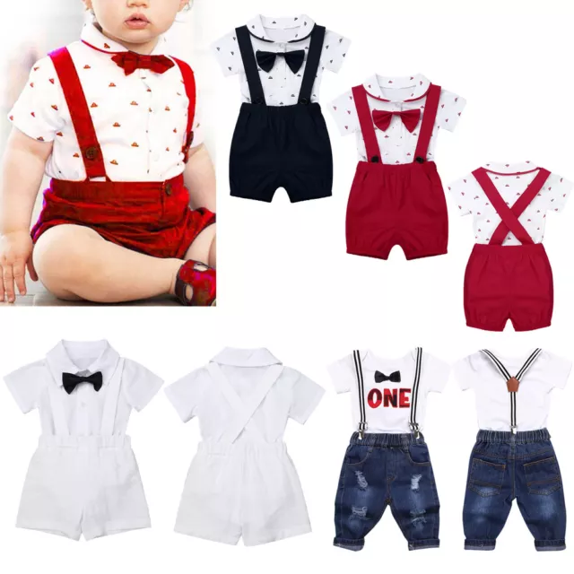 Baby Toddler Boy Wedding Christening Tuxedo Formal Suits Outfit Clothes Romper