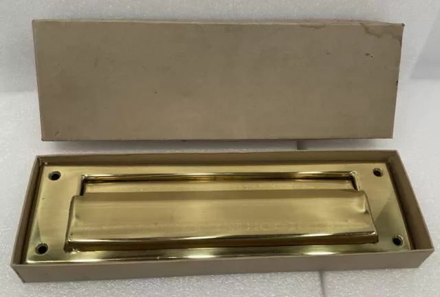 Vintage Polished Brass Letter Box Plate Magazine Size In Box Mail Slot for Door