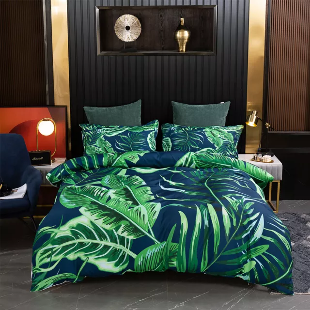 3D Watercolor Tropical Plant Leaf Quilt Cover Set Bedding Sets Pillowcases Queen