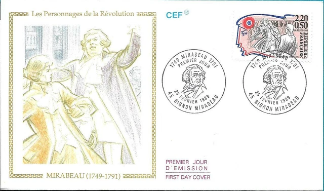 2565++FDC. ENVELOPPE 1er JOUR CEF 1989 PERSONNAGES DE LA REVOLUTION