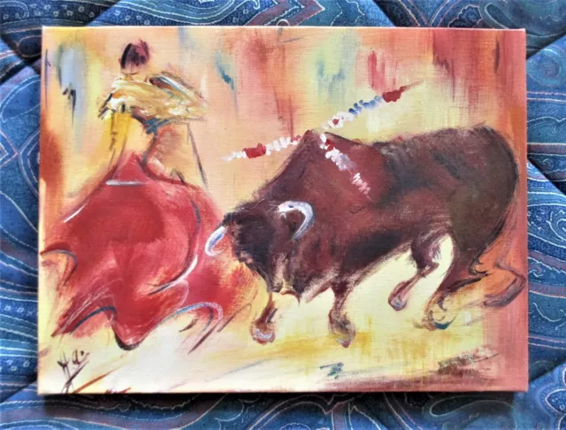 Peinture / huile sur panneau Le matador signée E.Boyer Fisher 92