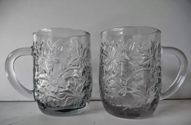 Princess House Fantasia Clear Poinsettia Crystal Coffee Mugs 4" Tall Set Of 2