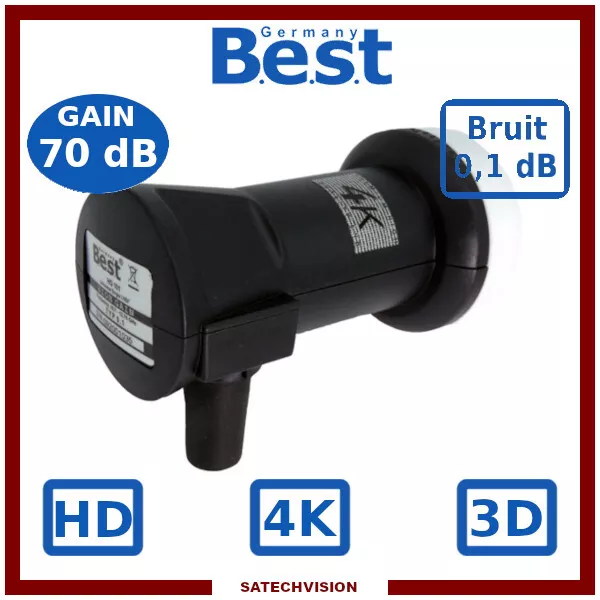 LNB Single Best Germany HG101 0,1 dB Gain 70 dB Tête 1 Sortie Full HD 3D UHD 4K