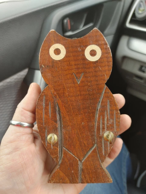 Vintage Handmade Hanging Owl Double Key Hook