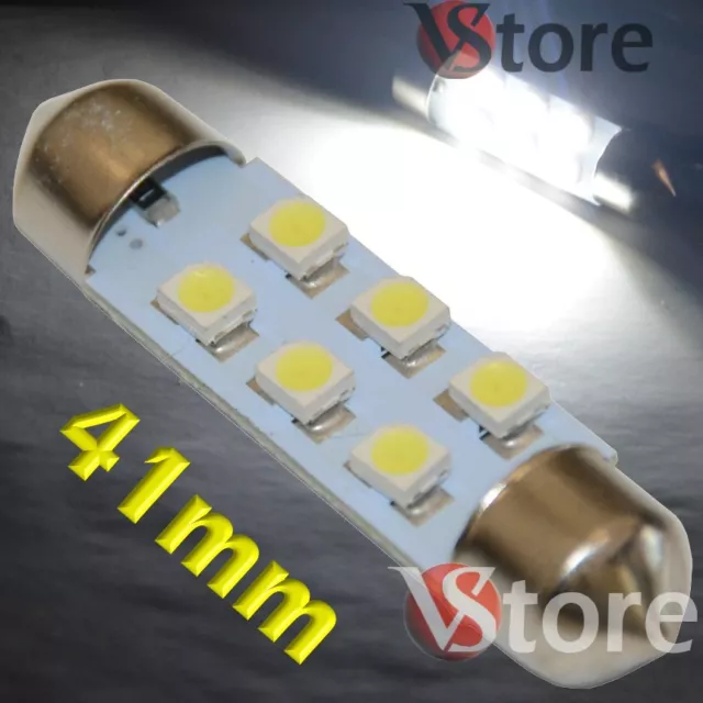 2 LED Festoon 41mm 6 SMD BIANCO Lampade Luci Xenon Lampadine Interno/Targa