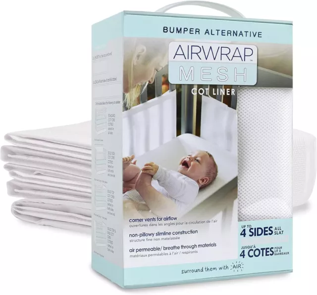 Airwrap 4 Sides Mesh Cot Liner White Cotton Adjustable Breathable for Infant Bed