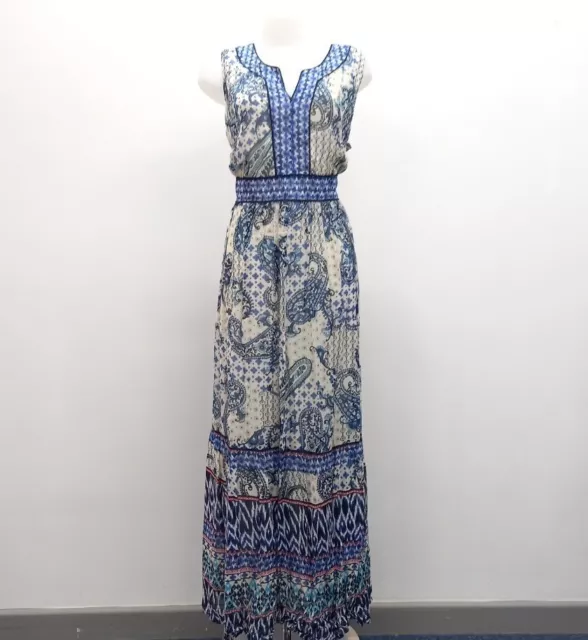 NWT Monsoon Blue White Patterned Maxi Dress Summer Size UK18 Womens RMF04-ER