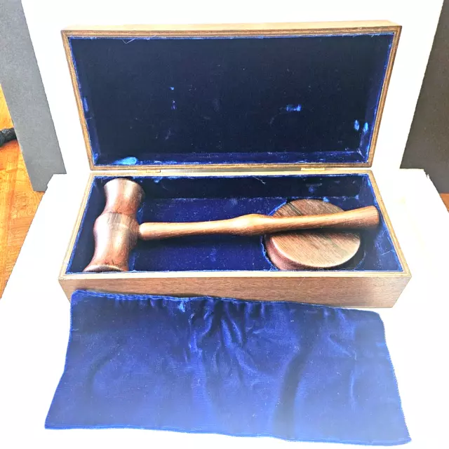 Vintage Handcrafted Wooden Gavel & Sound Block Set w/Original Wood Box/Excellent