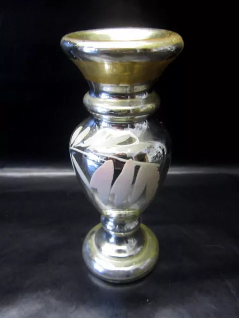 Bauernsilber kl. Vase Kerzenhalter Leuchter Silberglas Katzenglas bemalt 19. JH