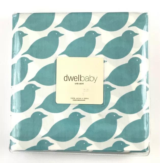 Dwell Studio NEW Baby Crib Skirt Tailored 100% Cotton Blue Birds on White NIP