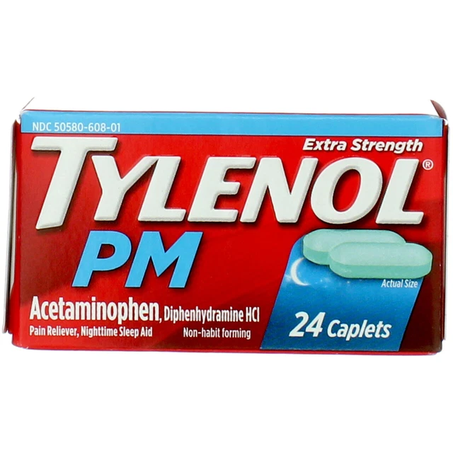 2 Pack Tylenol PM Extra Strength Acetaminophen Caplets, 500 mg, 24 Ct