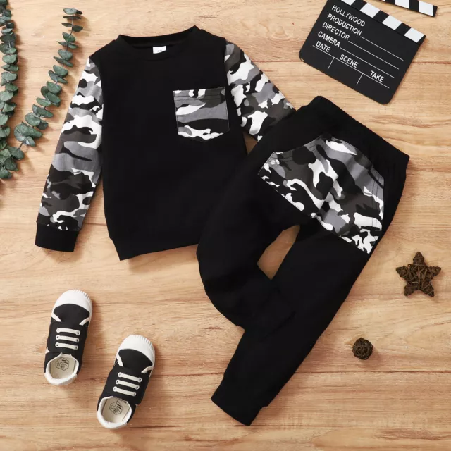 Toddler Baby Boys Clothes Outfit Long Sleeve Camouflage Printed Tops Set Winter