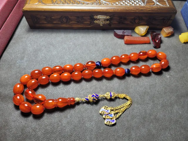 Amber Bakelite Prayer Beads, Tasbih, Rosary, Misbaha, SILVER TASSEL, EXCELLENT