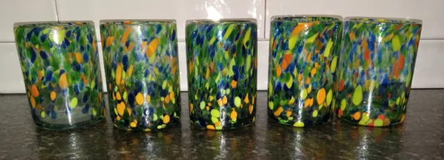 Hand Blown Glass Multi-Colored Confetti Pattern (5) Drinking / Whiskey Glasses