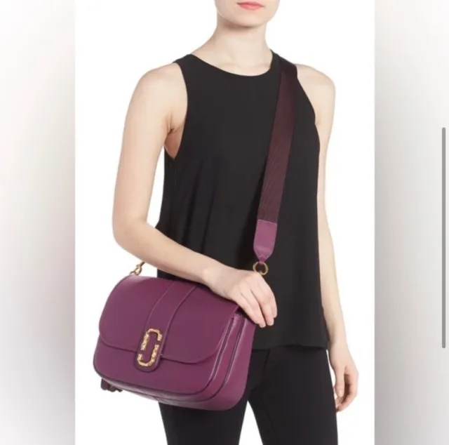 Marc Jacobs Interlock Courier Messenger Leather Cross Body Bag Plum Purple