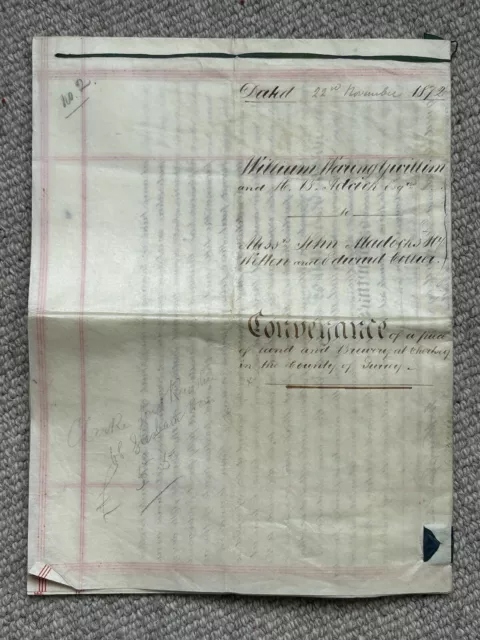 1872 Indentured Deed, Healy & Co. Brewery at Guildford Street, Chertsey ￼