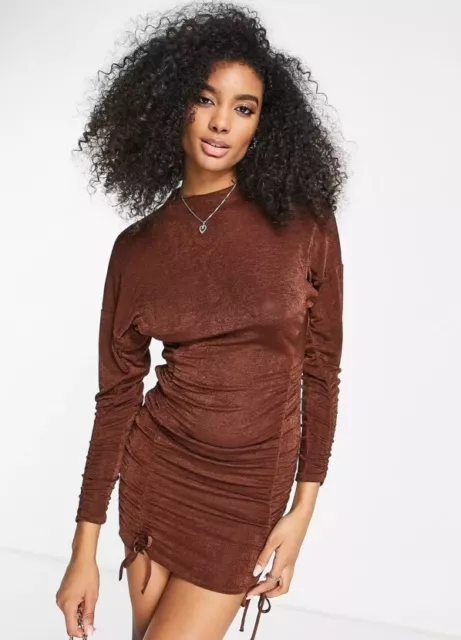 ASOS DESIGN Womens Dress Size 6 Ruched Mini Chocolate Rust