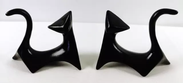 Cubist Atomic Black Cat Figurine Pair Ceramic Japanese Mid Century Modern