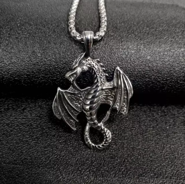 Drache Anhänger Dragon Halskette Mystischer Drachenkette Silber Gothic Schmuck 2