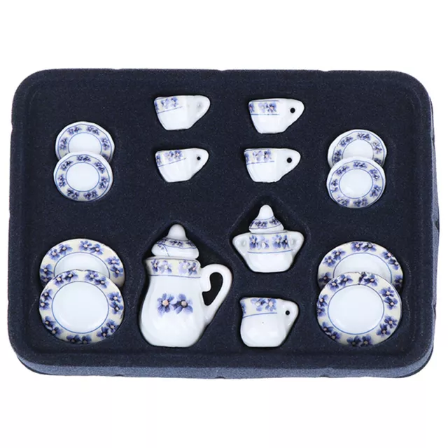 1:12 Miniature 15pcs Porcelain Tea Cup Set Chintz Flower Tableware Kitchen P-wf