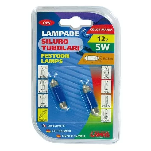 Lampada siluro 12V C5W 11x35mm 5W SV8,5-8 2PZ D/Blister Blu COD.58340