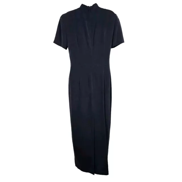 Dana Buchman Vintage 90's 100% Silk Maxi Dress Size 8 Lined Slit Navy Asian