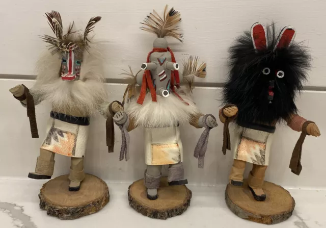 Set Of 3 Vintage Kachina Dolls Badger*Mud Head*Bear Lot Small @ 5” Signed