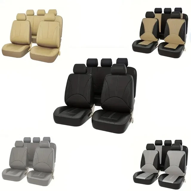 Jeu De 9 Housses Siège Auto En Cuir Avec Airbag - Universel, Pour Voiture, SUV - Rose