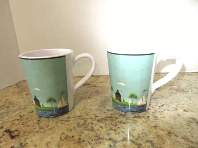 “COASTAL BREEZE” Sakura Warren Kimble 2 Melamine Mugs- 4” Excellent Condition