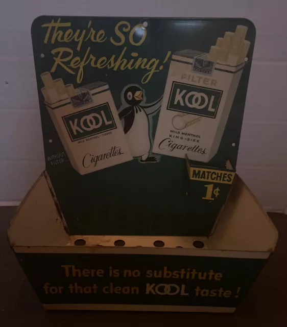 1952 KOOL CIGARETTES 1c PENGUIN METAL MATCH HOLDER ADVERTISING  DISPLAY