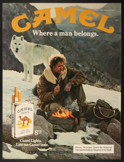 Camel Cigarettes Mountain Snow Campfire White Wolf Vintage Print Ad 1983