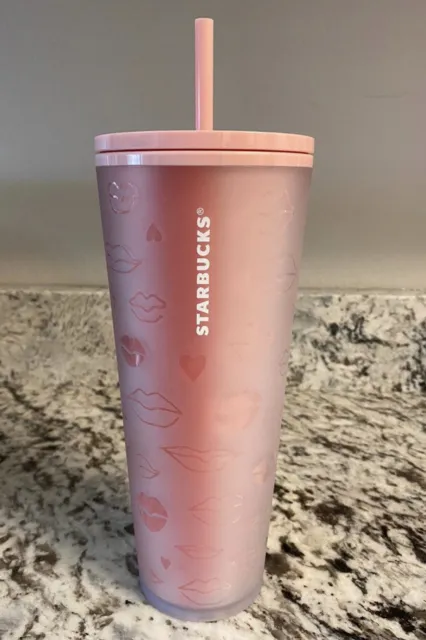 Starbucks Valentines Lips and Hearts Cold Cup Matte Soft Touch 24