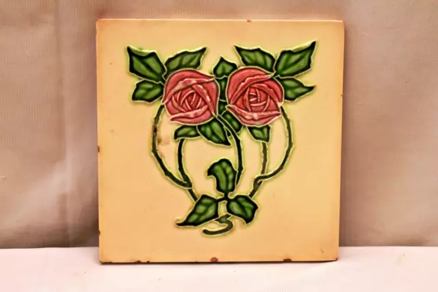 Antique Tiles Art Nouveau Ceramic Majolica Saji Japan Architectural Decorativ"K8