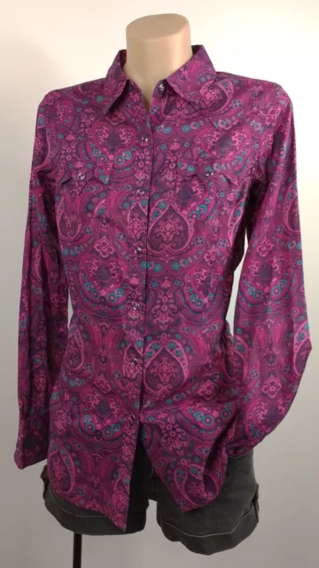 Ariat Womens Western Paisley Long Sleeve Snap Button Collared Shirt SMALL