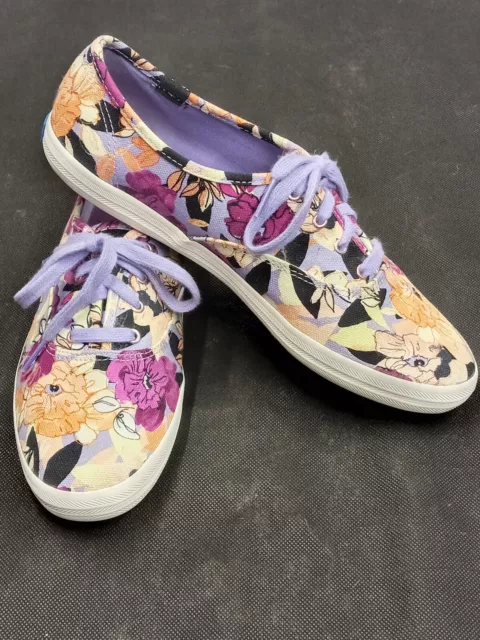 Keds X Rifle Paper Co Champion Wild Flowers Shoes Lace Up Sneakers PURPLE Size 8