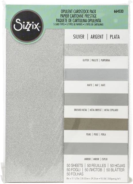 Paquete de cartuchos opulentos Sizzix Surfacez 8"X11.5"" 50/paquete-plata -664533