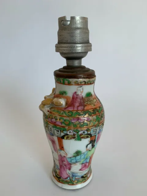 Petite Lampe Miniature De Canton En Ceramique 19Eme Decor Asiatique G2268