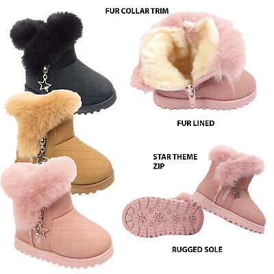 Girls Fur  Bootee Slippers Boots Kids Winter Snugg Warm  Shoes Ankle Bootie Size