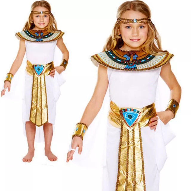 Girls Cleopatra Egyptian World Book Day Fancy Dress Costume To Fit Age 4-12 Yrs