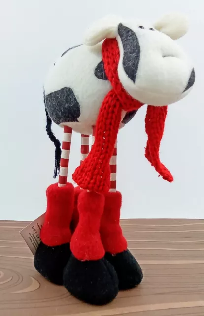 Dept 56 Long Leg Animal Cow with Scarf, Stripped red & white Legs with tag 7" H