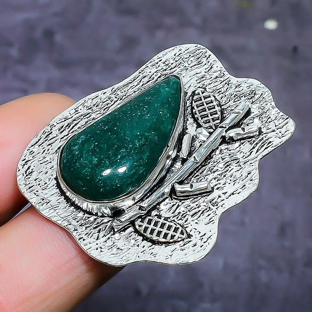 Green Aventurine Gemstone 925 Sterling Silver Jewelry Ring Size 7.5 o326