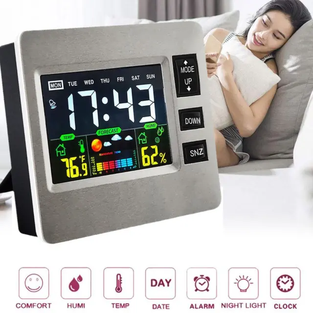 Weather CIock Color Screen Digital Display Thermometer Clock Alarm Humidity I0E4