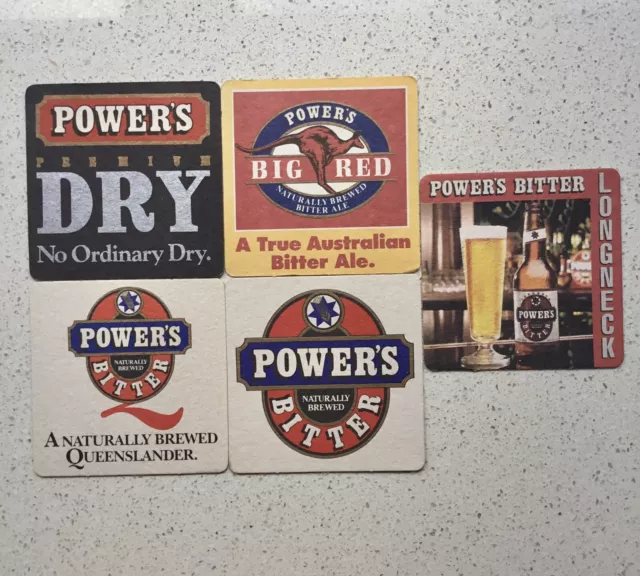 Rare Vintage Powers (5) Beer Coasters Collection