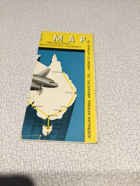 Vin A.N.A.  Australian National Airways route map Melbourne -Launceston - Hobart